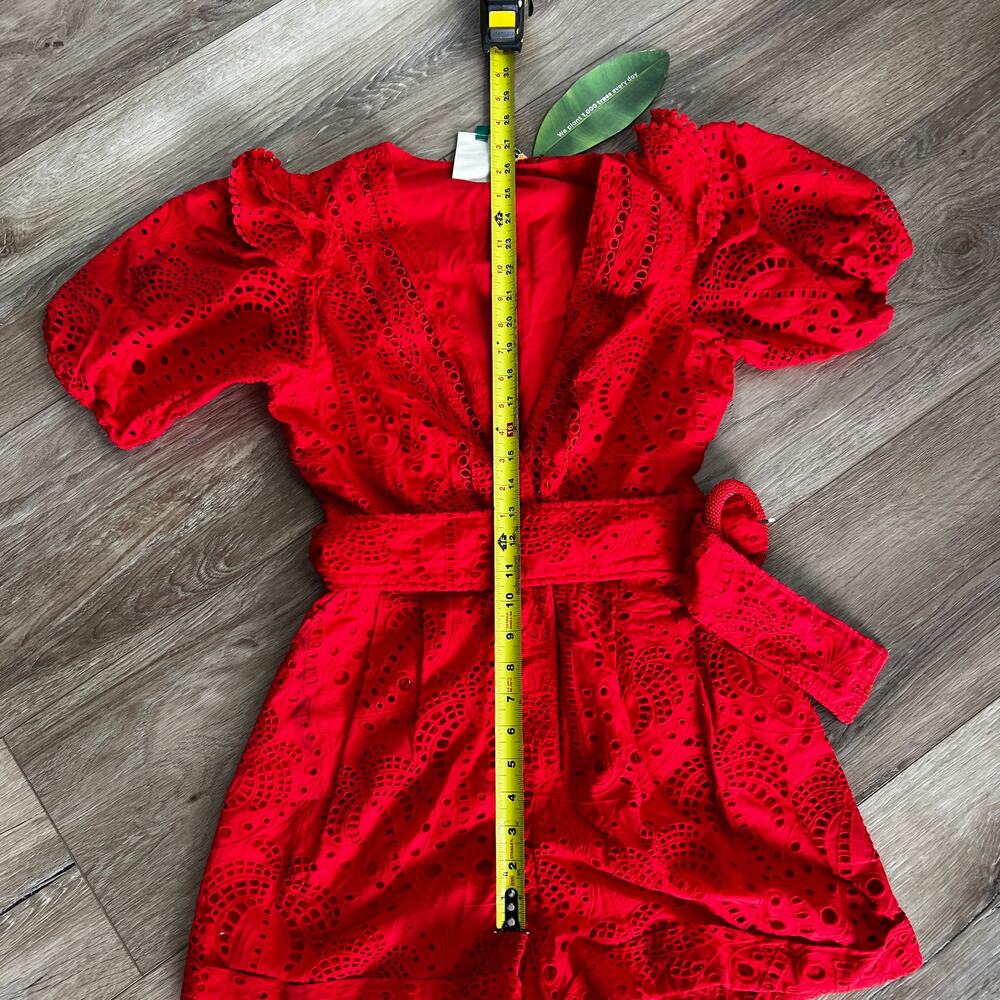 FARM RIO Women's Red Eyelet Beaded Belt Romper Size S - Picture 8 of 13